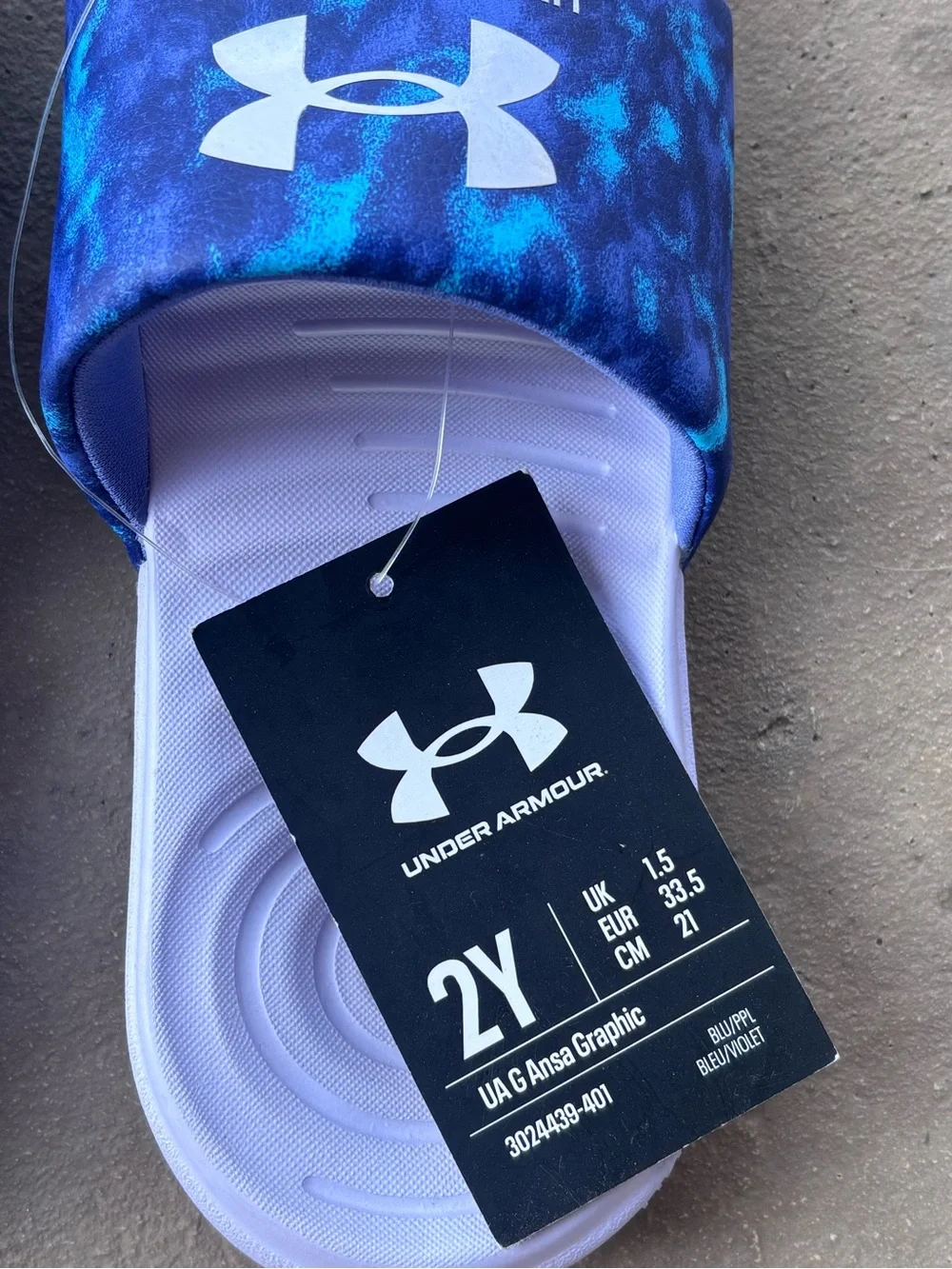 NWT Under Armour Kids Lavender Blue Slide Sandals 2Y Back To School